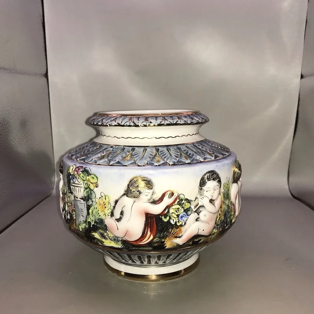 Vintage Capodimonte Vase Bowl Made In Italy NO LID‎